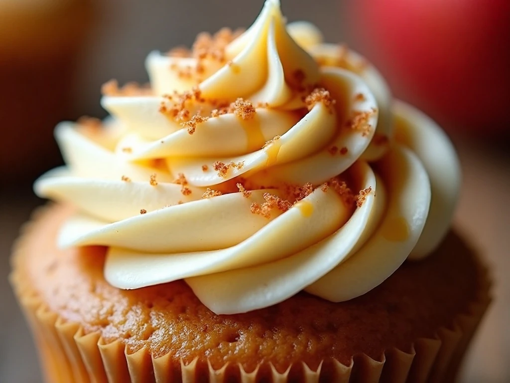 Close-up of caramel apple cupcake garnish
