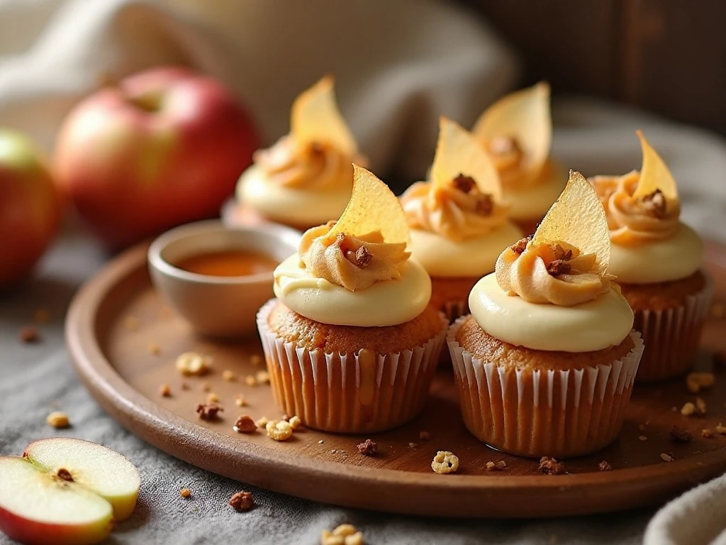 Caramel apple cupcakes arranged for serving