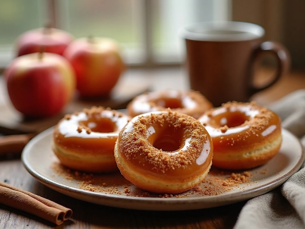 Platter of baked caramel apple donuts ready to serve