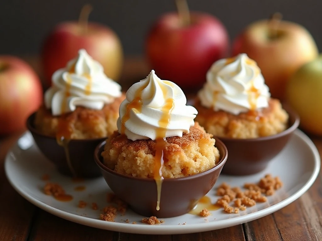 Caramel apple dump cake serving ideas with ice cream and whipped cream