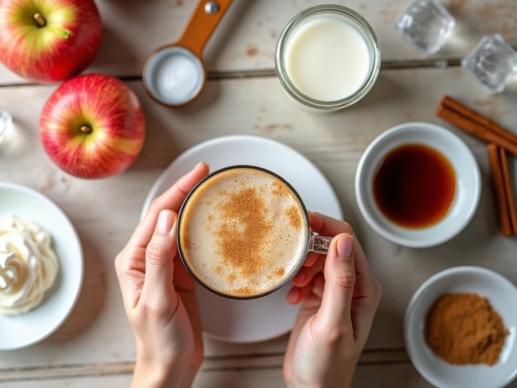 Ingredients for a homemade caramel apple latte