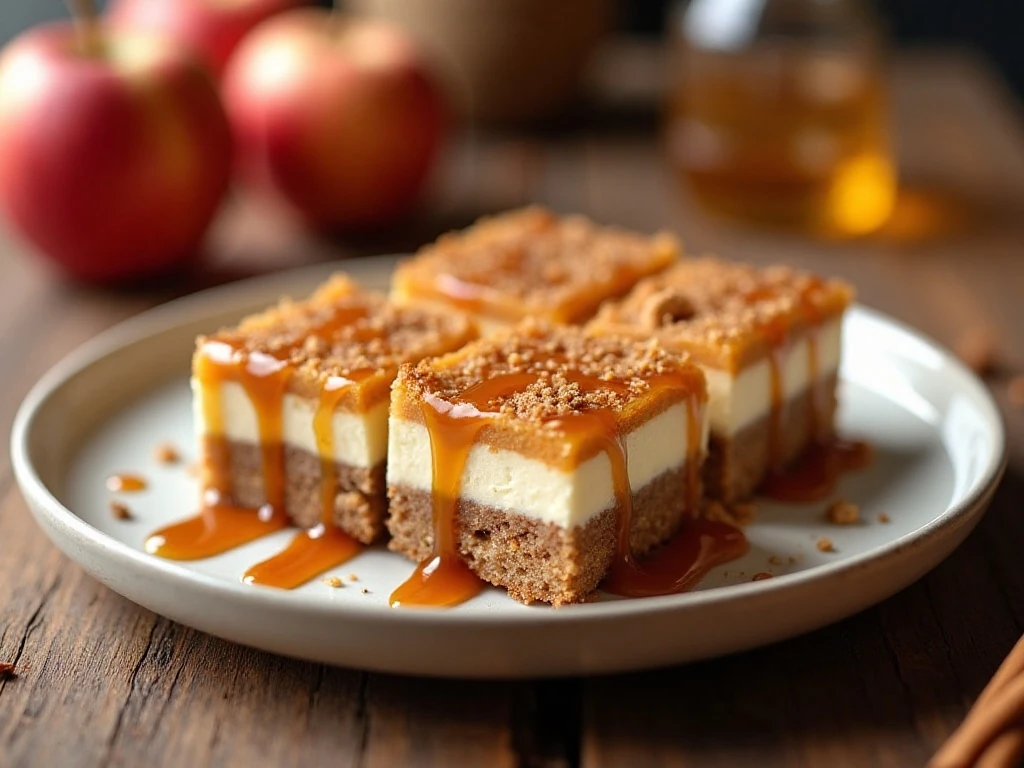 Caramel apple lush bars arranged on a platter for an autumn dessert