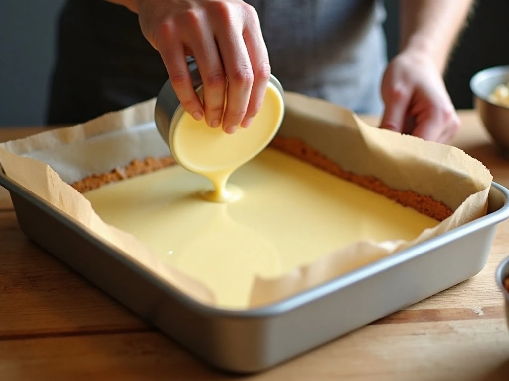 Spreading the pudding layer over the cream cheese layer