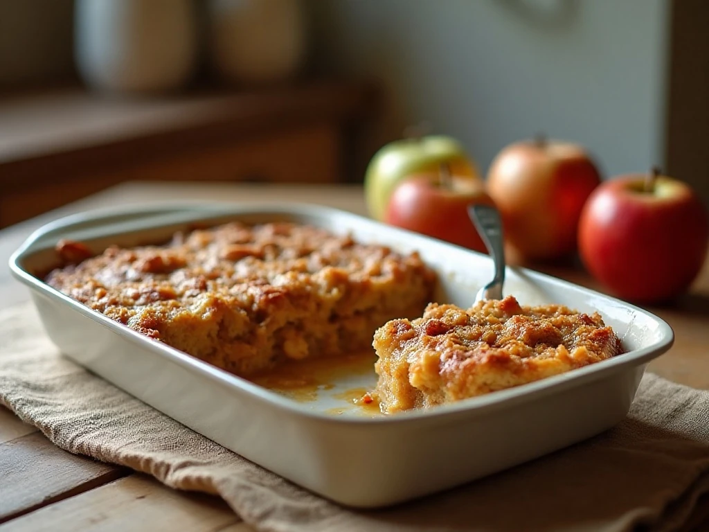 Stored and reheated caramel apple pecan cobbler