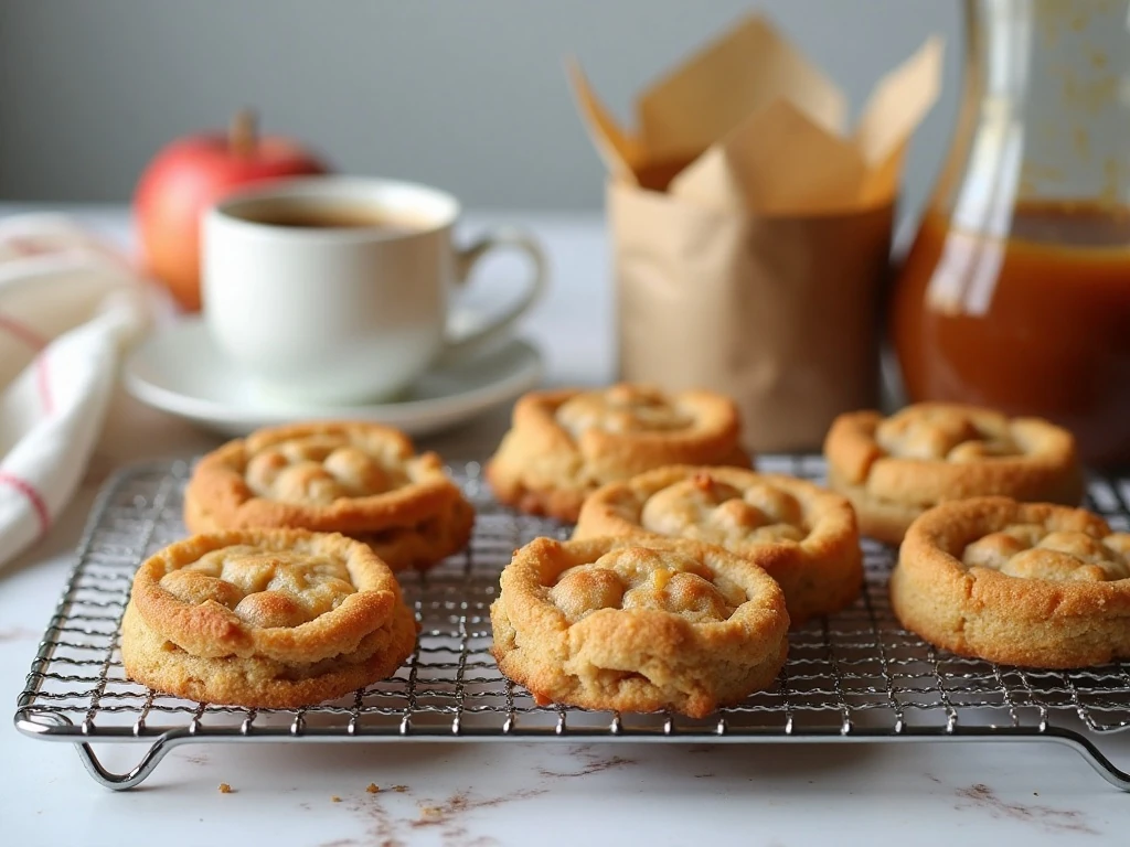 Caramel apple pie cookies cooling and ready to store