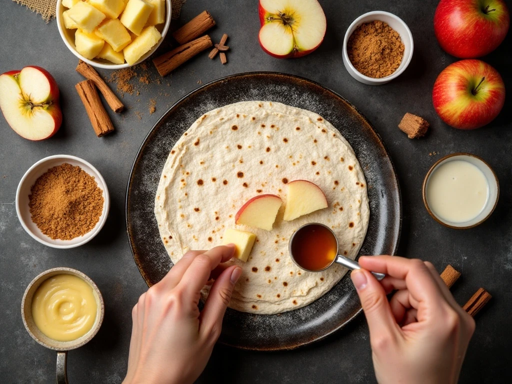 Ingredients for caramel apple pie quesadillas
