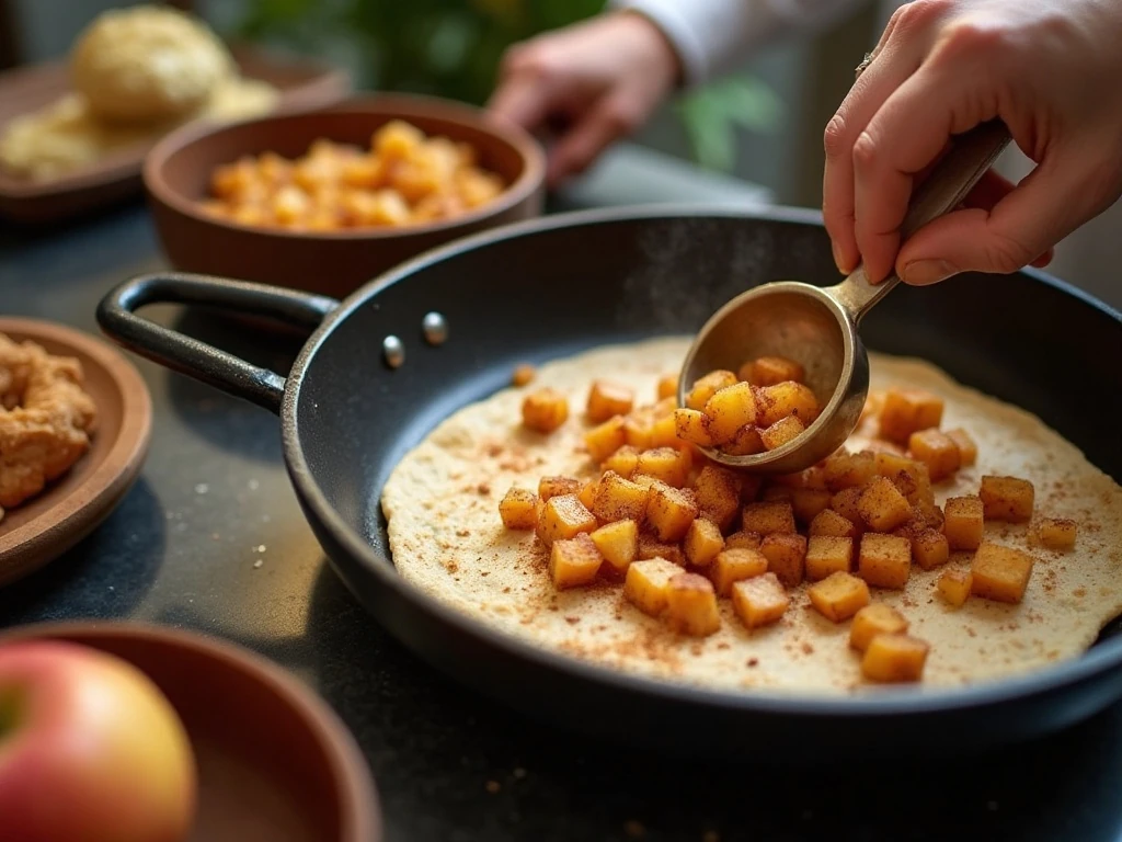 Cooking cinnamon apples and assembling dessert quesadillas