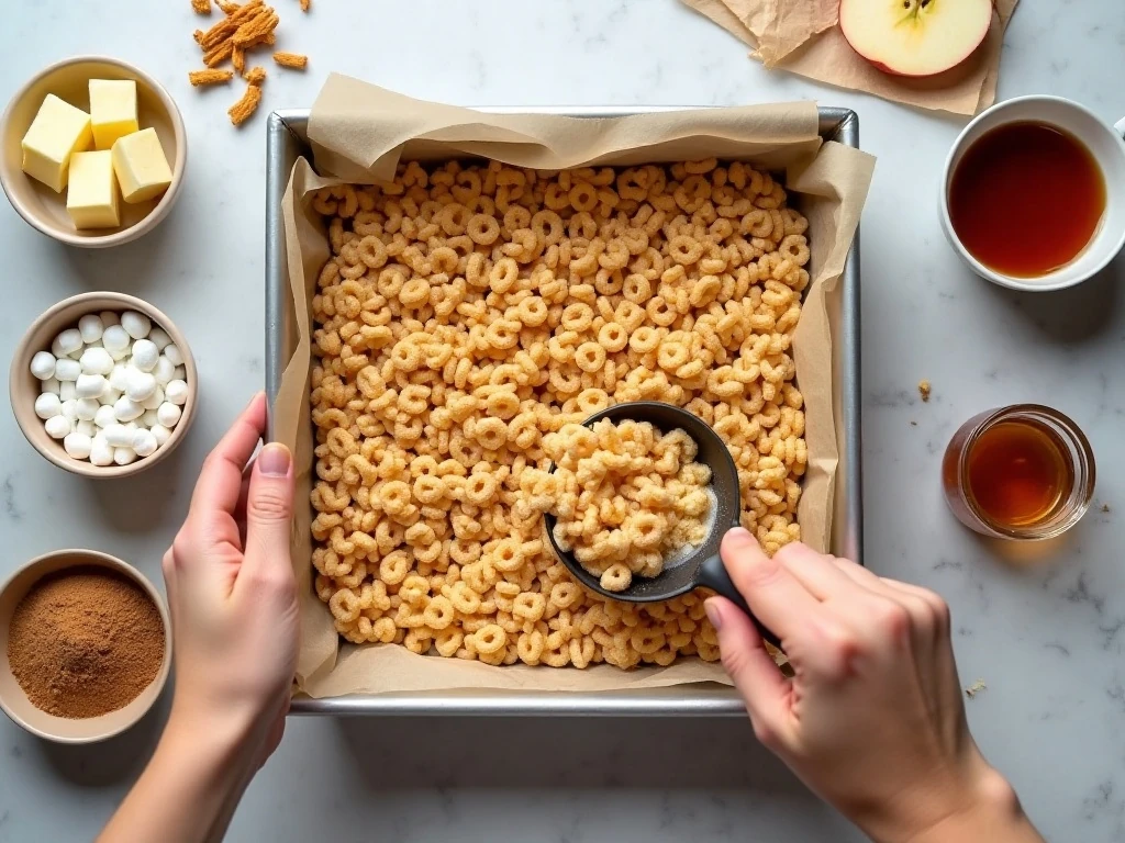 Ingredients for easy caramel apple Rice Krispie treats