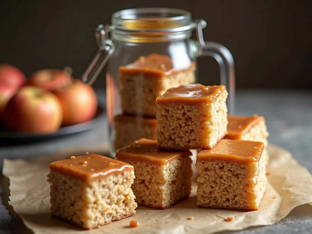 Caramel apple Rice Krispie treats ready for storage