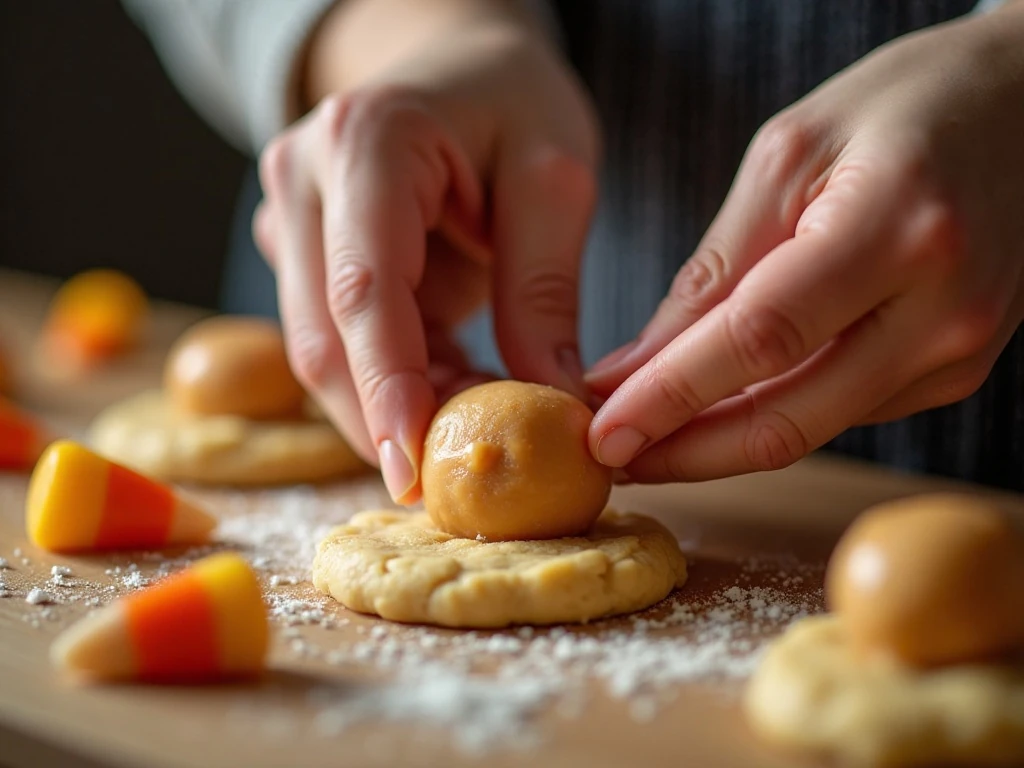 Wrapping cookie dough around a soft caramel for stuffed cookies