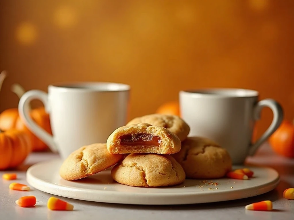 Candy corn cookies served with warm apple cider