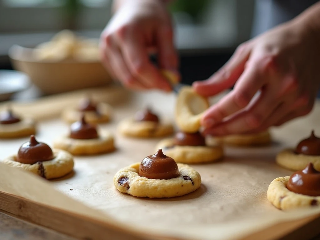 Shaping cookie dough around caramel centers