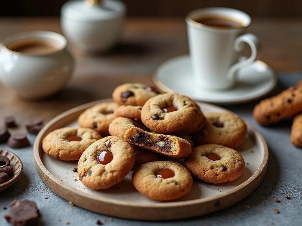Cookie platter with caramel-stuffed cookies and complementary treats