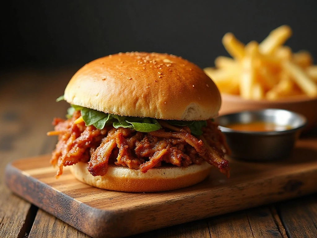 Carolina pulled pork sandwich with coleslaw and vinegar sauce