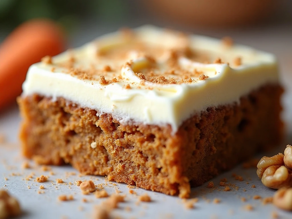 Close-up of cream cheese frosting on a carrot cake cookie bar