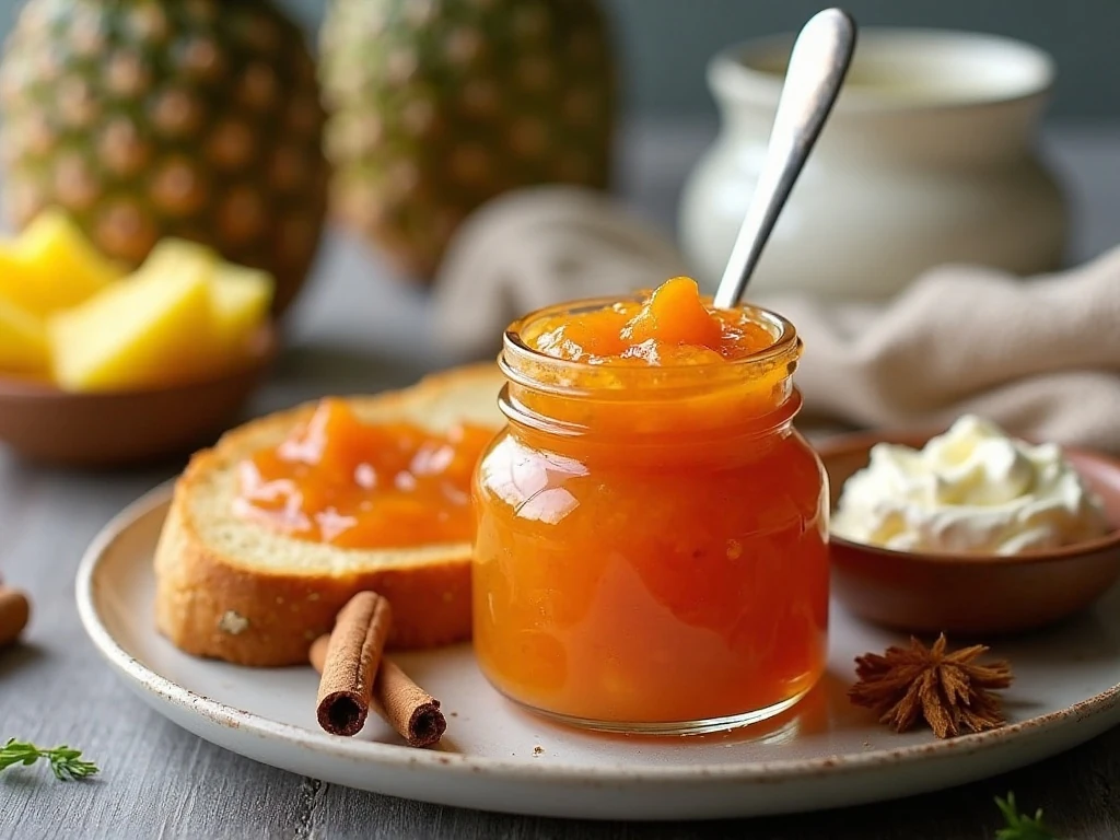 Carrot cake jam served on toast with cream cheese