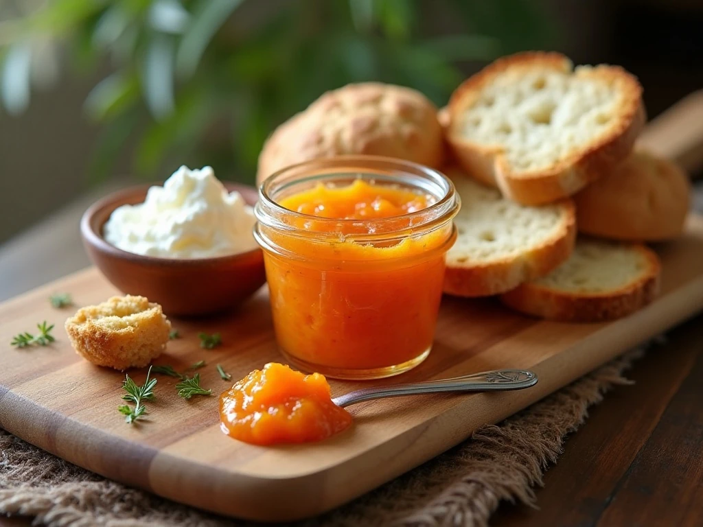 Carrot cake jam with toast biscuits and cream cheese