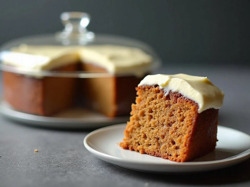 Stored slices of frosted carrot cake ready to serve