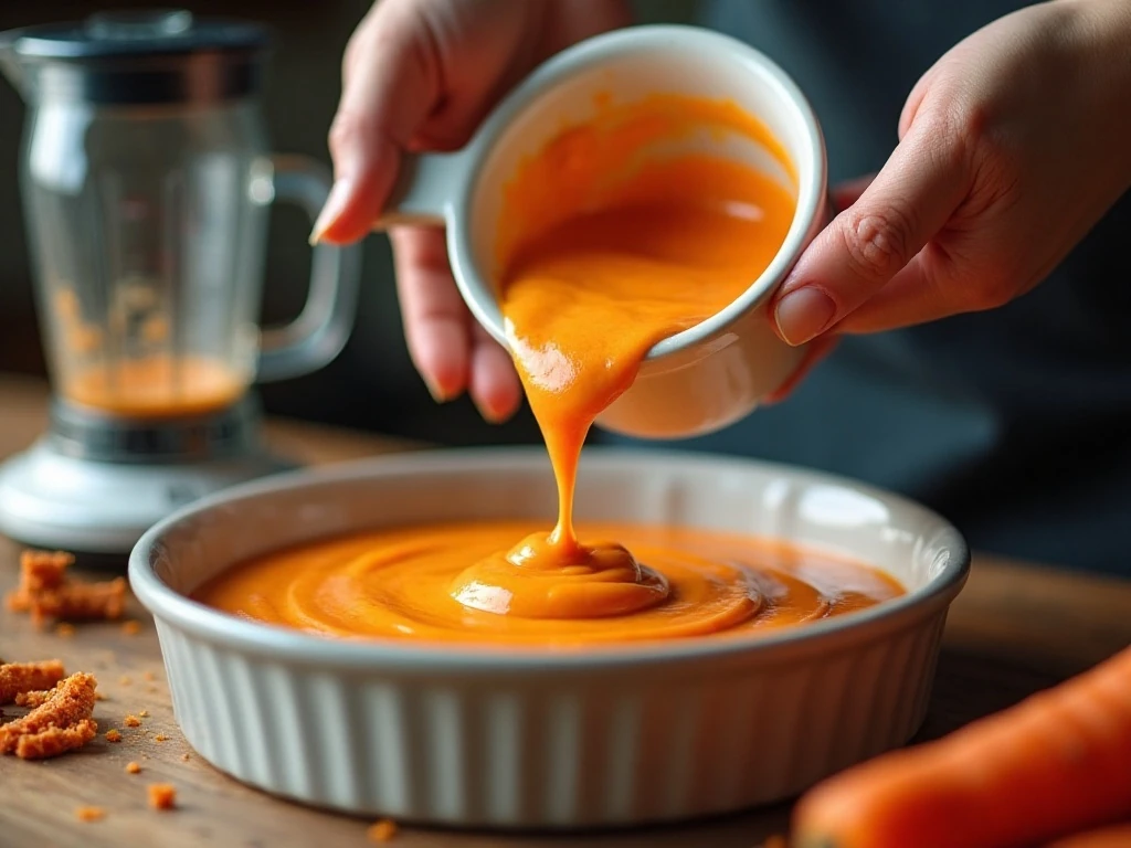 Smooth carrot souffle batter ready for baking