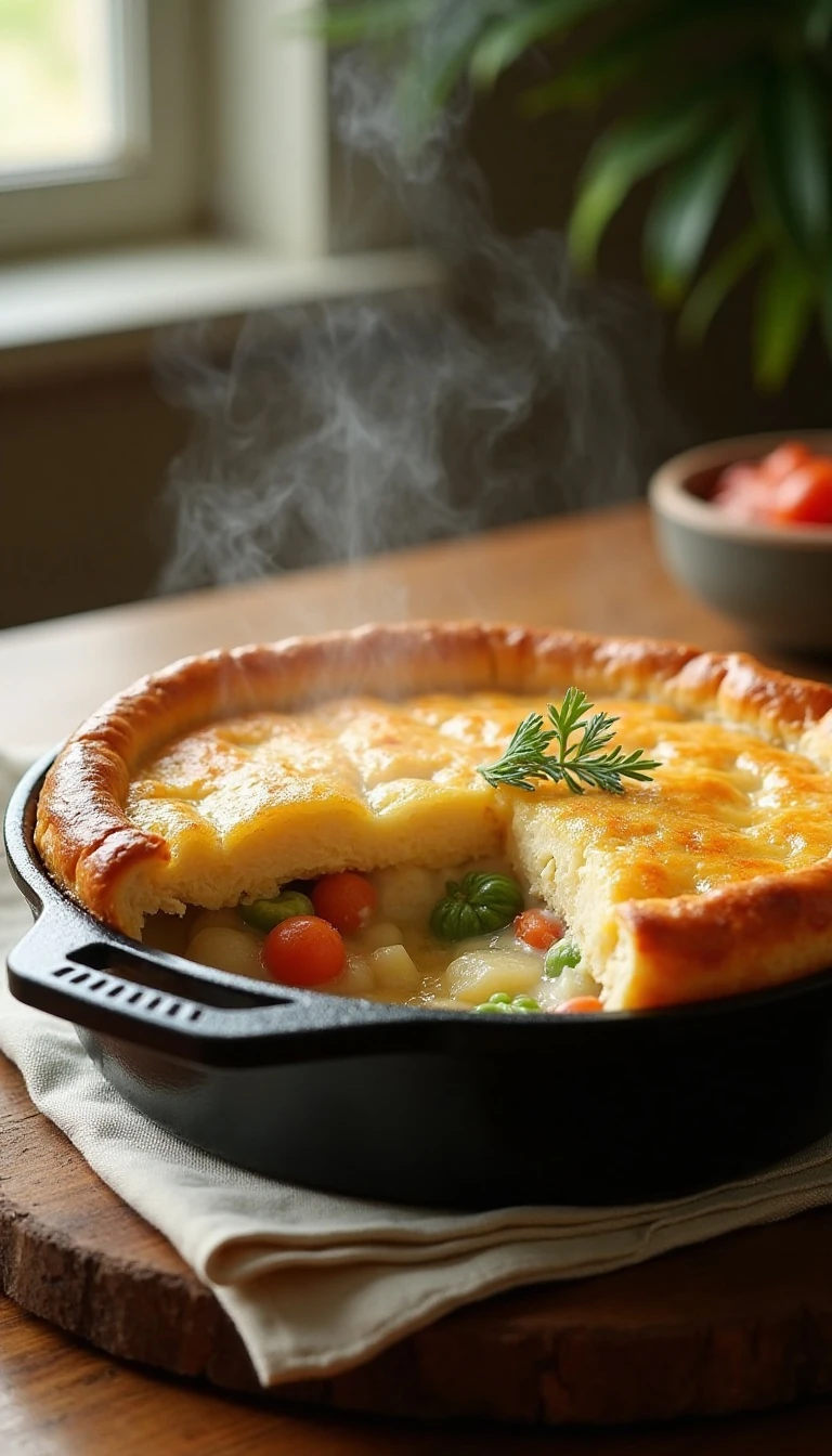 Cast Iron Chicken Pot Pie Recipe with Golden Pastry