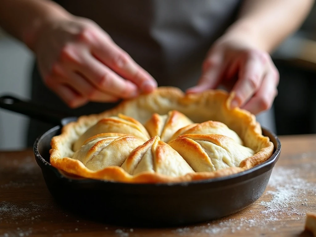 Adding pastry topping and vents to cast iron chicken pot pie