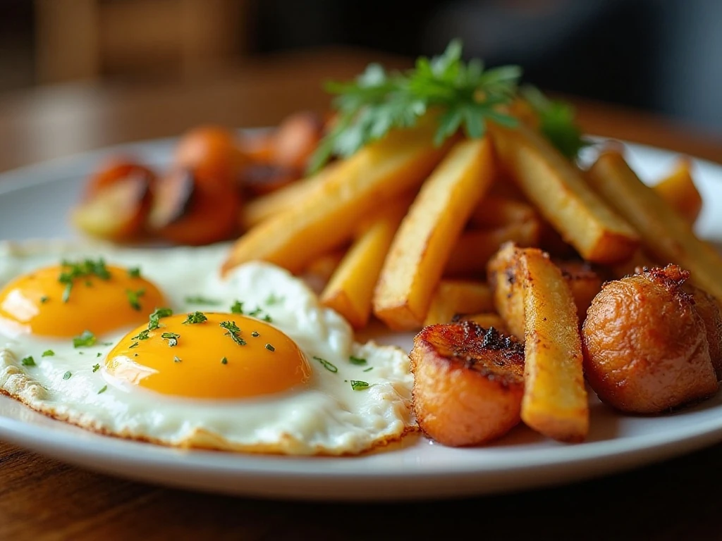 Home fries served with eggs and dinner accompaniments