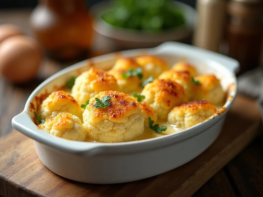 Golden cauliflower au gratin fresh from the oven