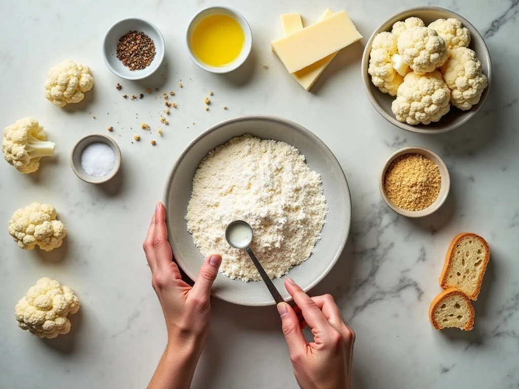 Ingredients for creamy cauliflower au gratin