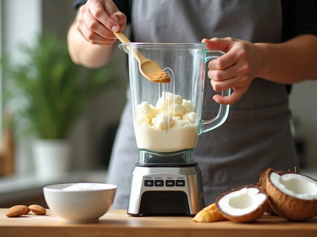 Blending frozen cauliflower ice cream ingredients