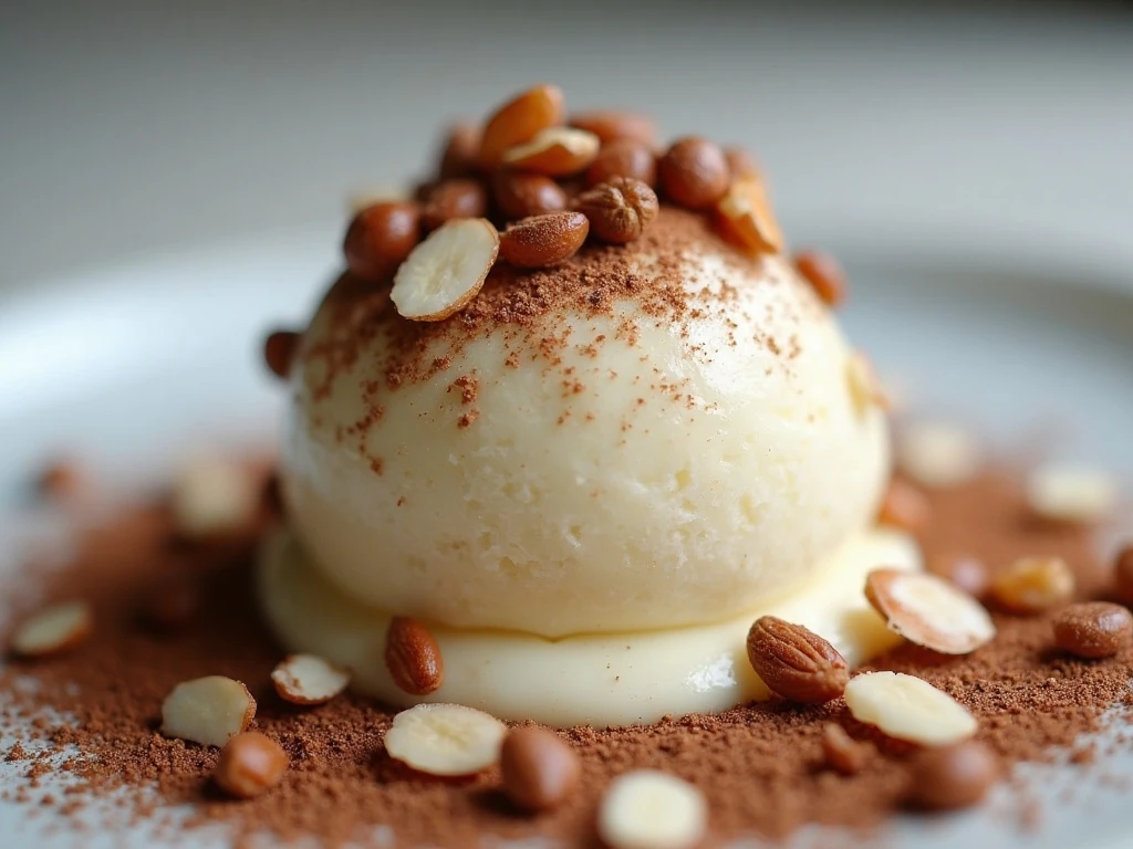 Cauliflower ice cream with cacao nibs and almonds