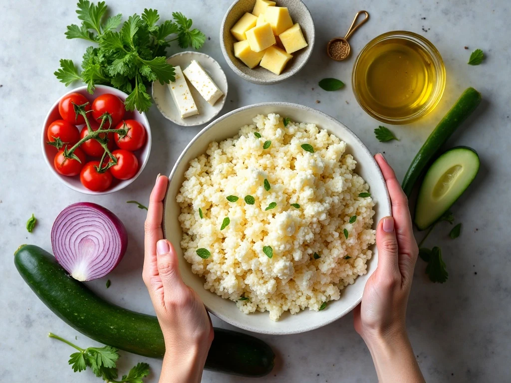 Ingredients for easy cauliflower rice salad