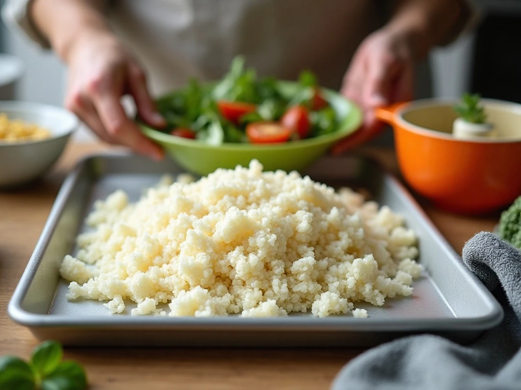 Drying cauliflower rice to prevent watery salad