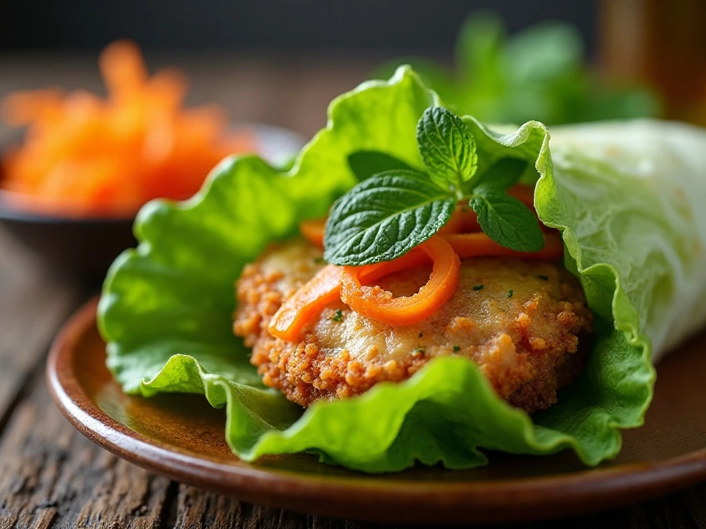 Cha gio wrapped in lettuce with fresh herbs and nước chấm