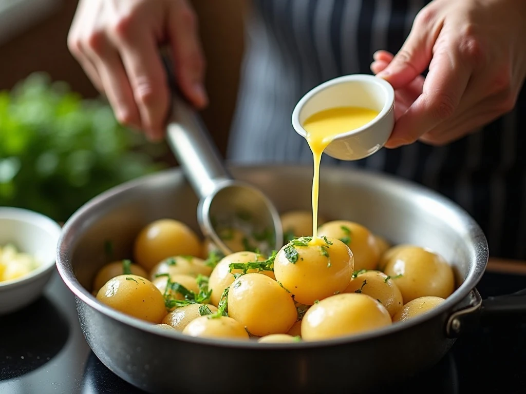 Draining potatoes and preparing creamy champ