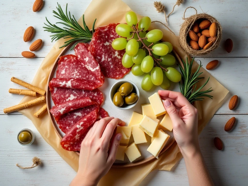 Ingredients for making a charcuterie bouquet