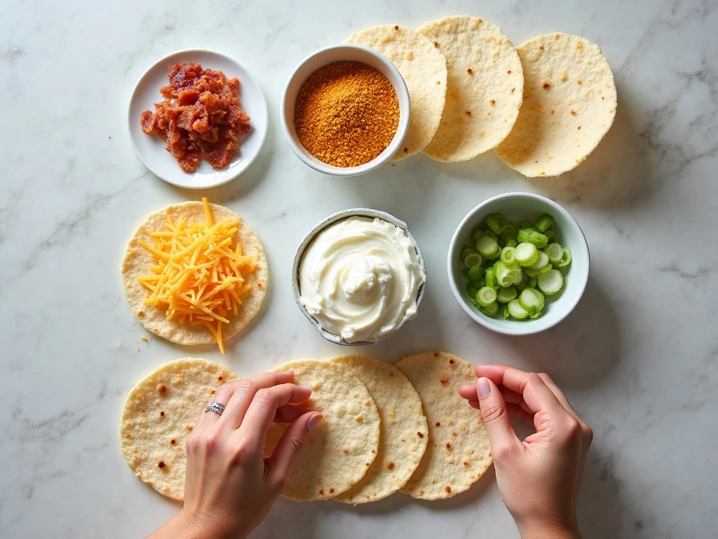 Ingredients for cheddar bacon ranch pinwheels