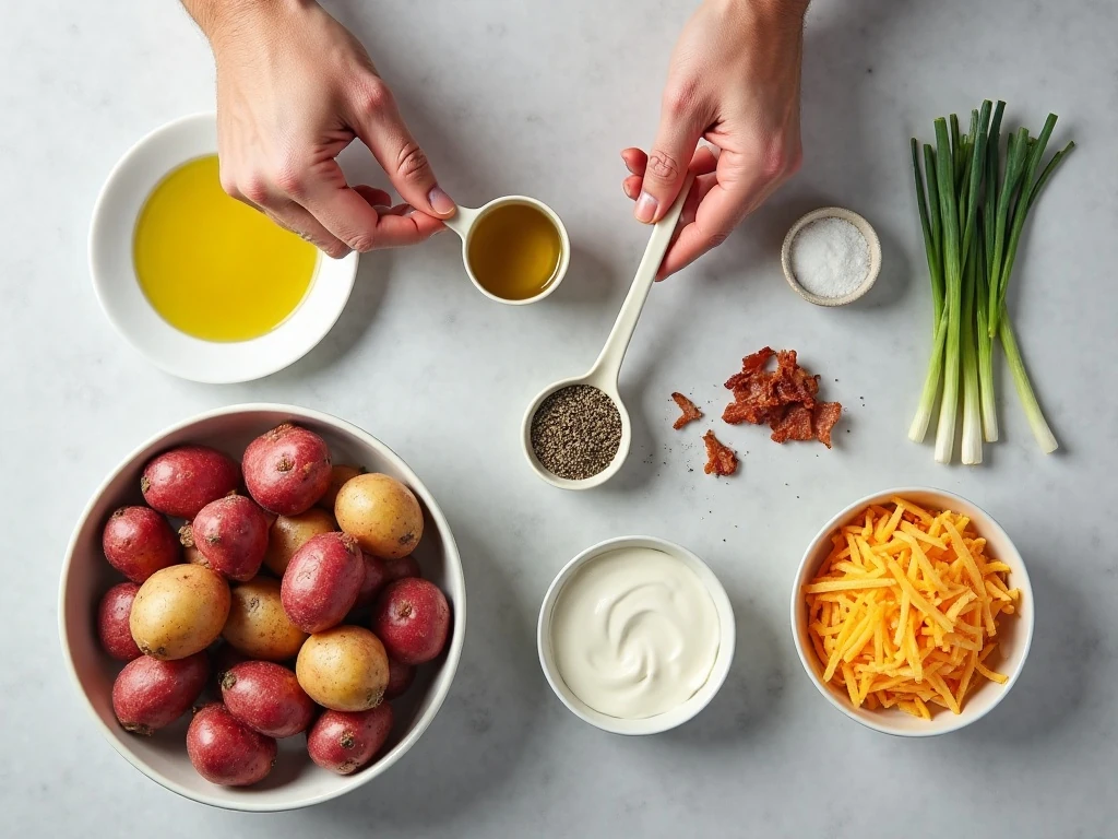 Ingredients for cheddar bacon ranch smashed potatoes