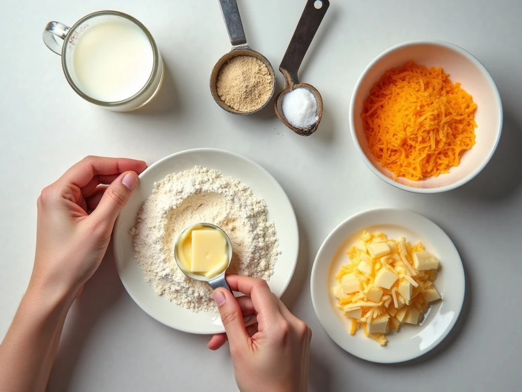Ingredients for homemade cheddar cheese biscuits
