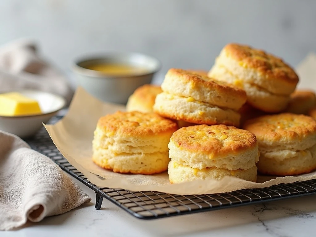 Freshly reheated homemade cheddar biscuits
