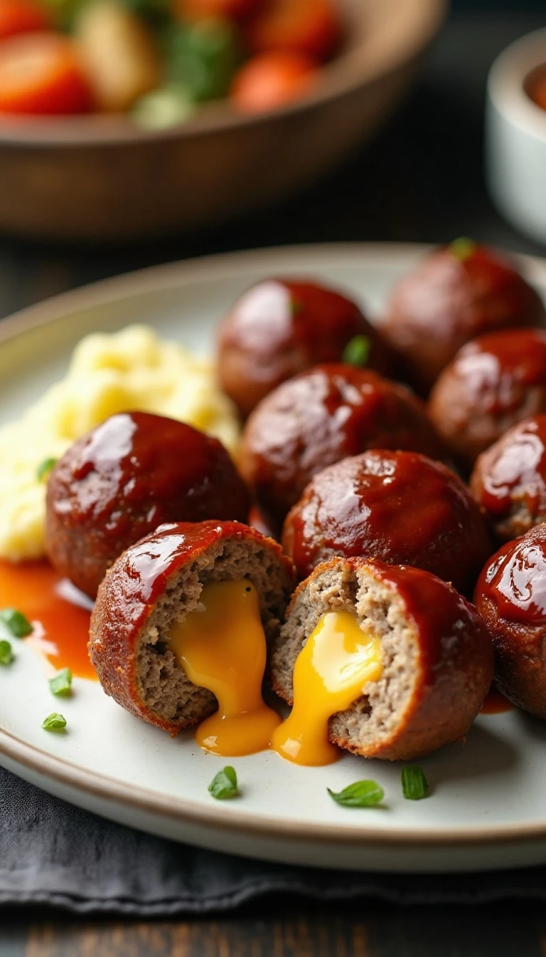 Cheddar Cheese Stuffed Meatloaf Meatballs Recipe