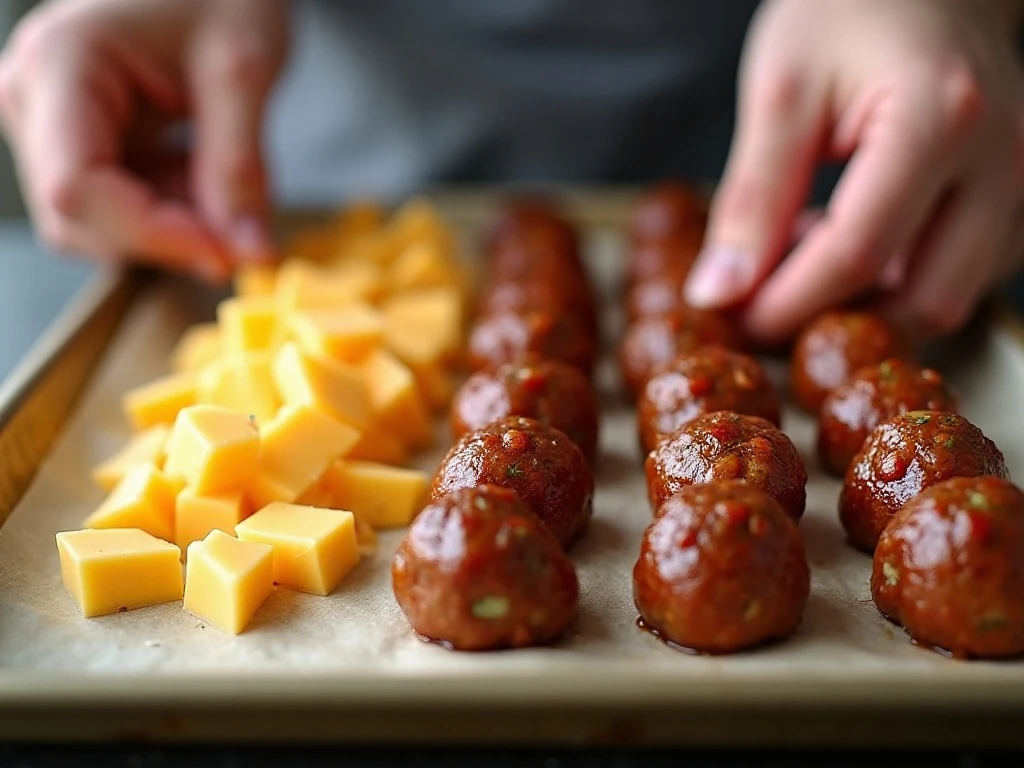Sealed meatballs ready to bake with cheddar centers