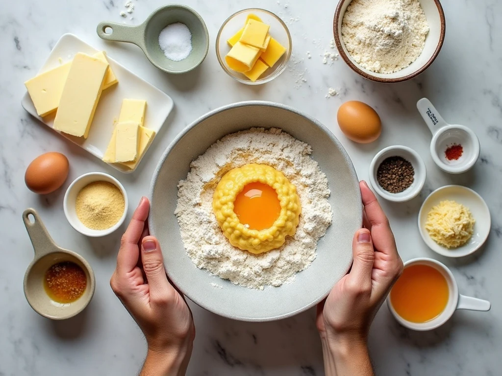 Ingredients for easy French cheese puffs