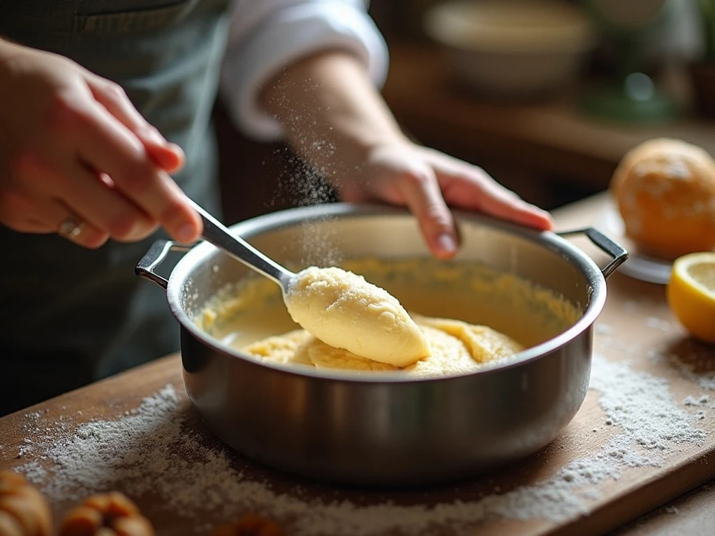 Cooking choux dough for French cheese puffs