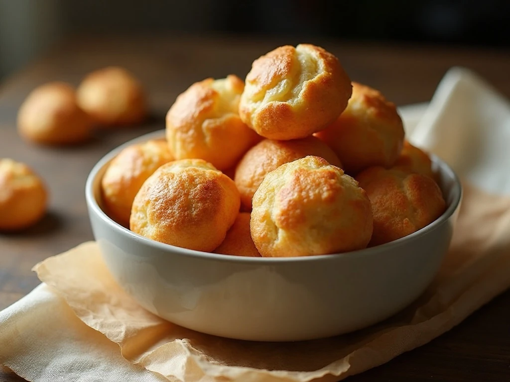 Crisp reheated gougères ready to serve