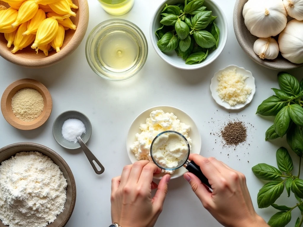 Ingredients for crispy cheese-stuffed squash blossoms