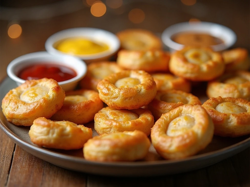 Golden cheeseburger crescent bites served on a party platter