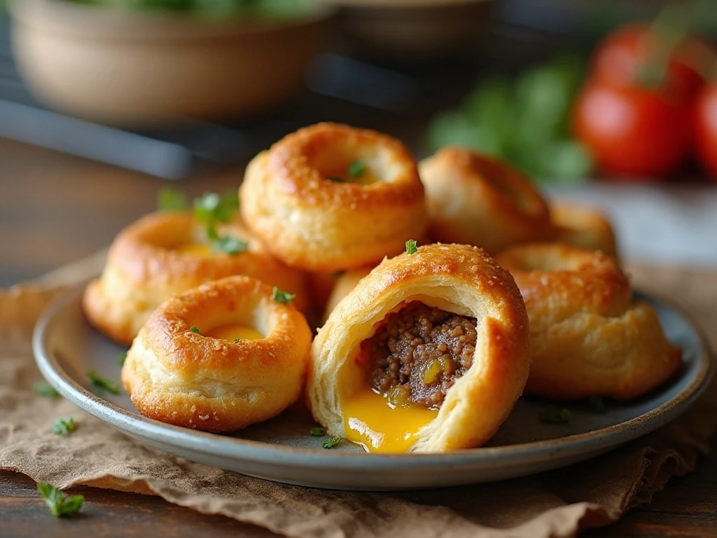 Reheated cheeseburger crescent bites with crisp pastry