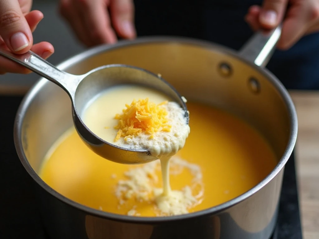 Preparing the creamy milk thickener for cheeseburger soup