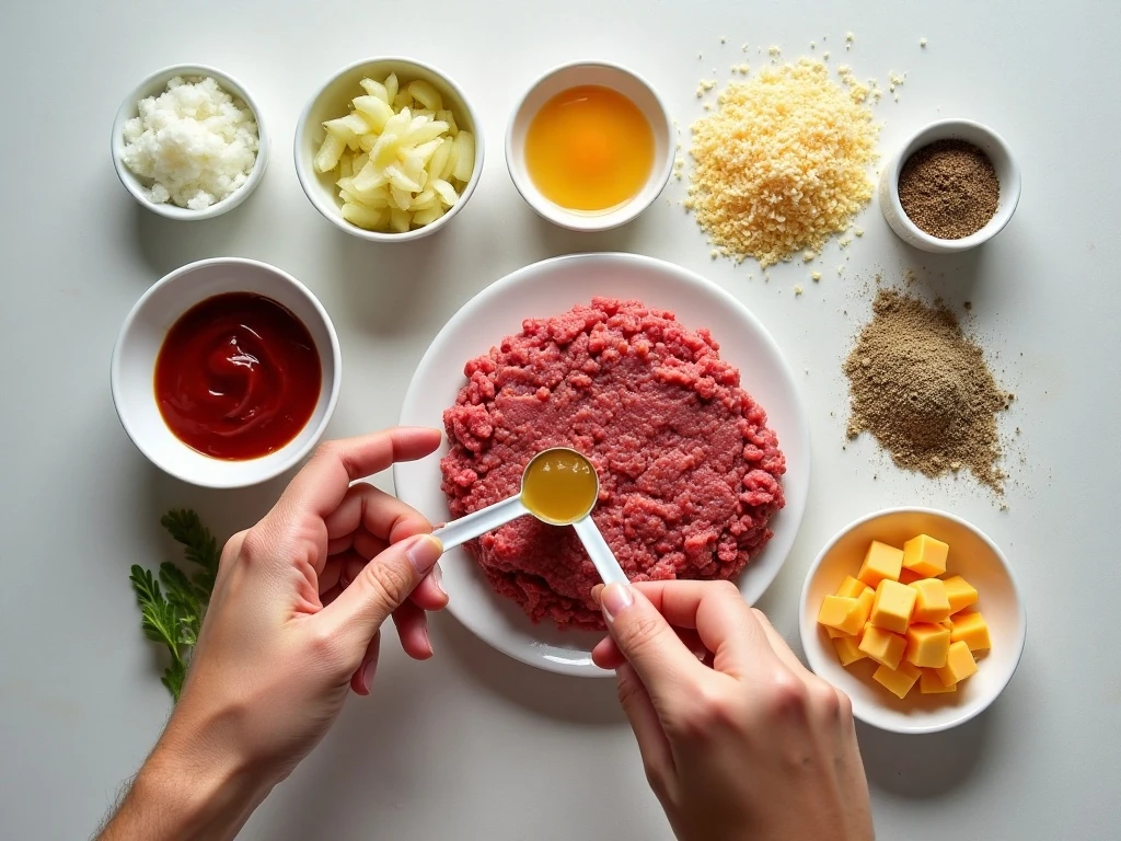Ingredients for easy cheeseburger stuffed meatballs
