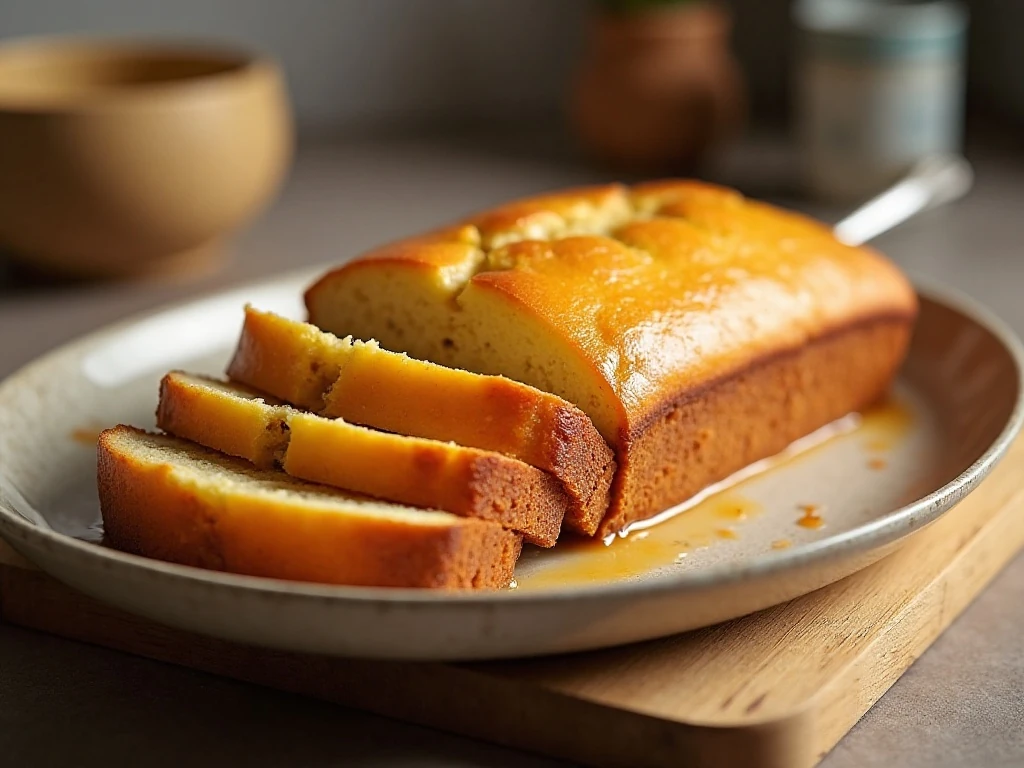 Sliced cheesecake banana bread showing the creamy filling